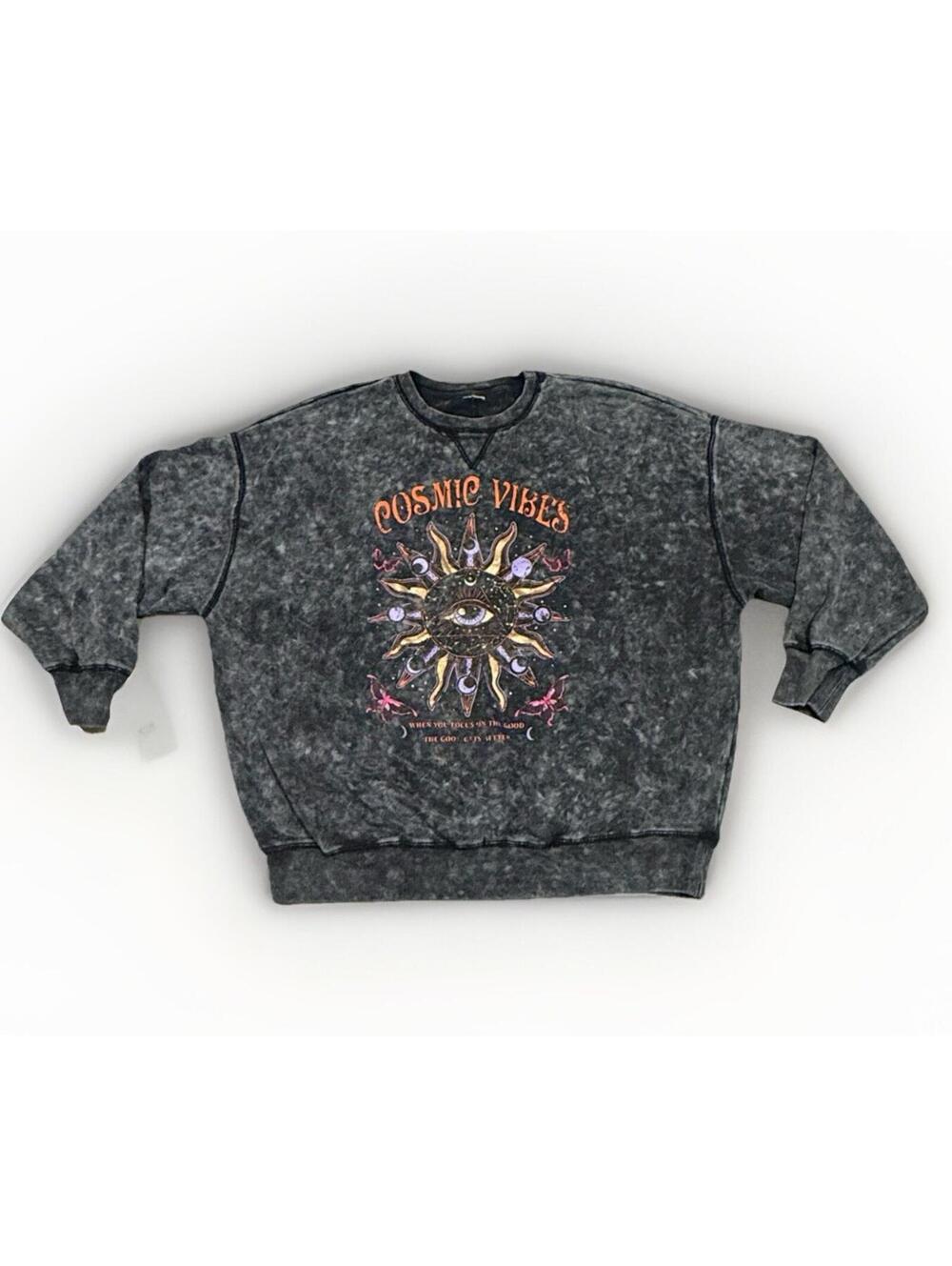 Black Acid Washed “Cosmic Vibes” No Boundaries Sweater No Tag‎ Size XXL